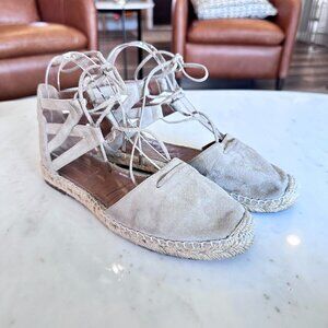 Aquazzura Belgravia Light Grey Brown Suede Lace Up Espradille Flats Size EU 37.5